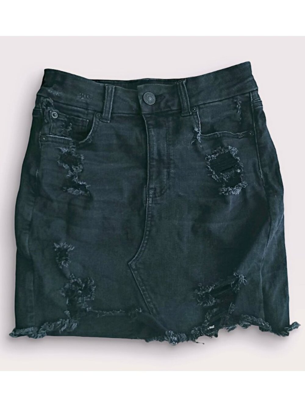 American Eagle Outfitters Black Denim Mini Skirt Y2K Vintage (4)